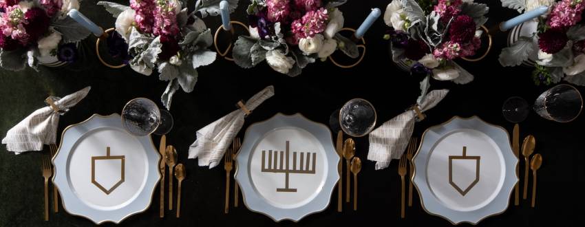 Set Your Chanukah Table With Dreamy Greens and Blues + Gold Washi Tape Details