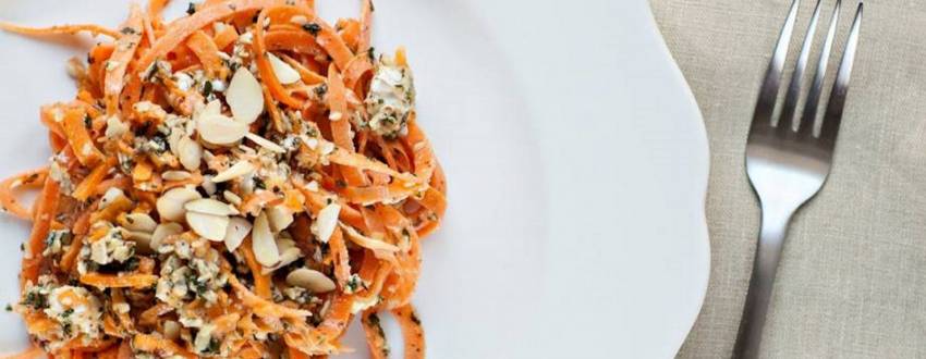 Sweet Potato Linguine with Goat Cheese and Mint Almond Pesto