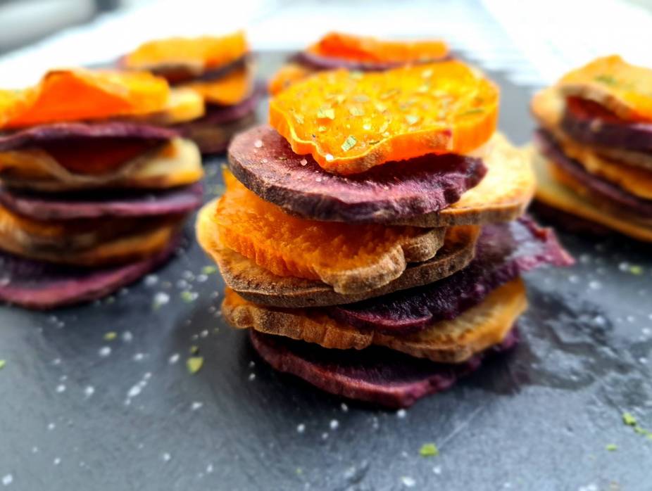 Roasted Colorful Sweet Potato Stacks