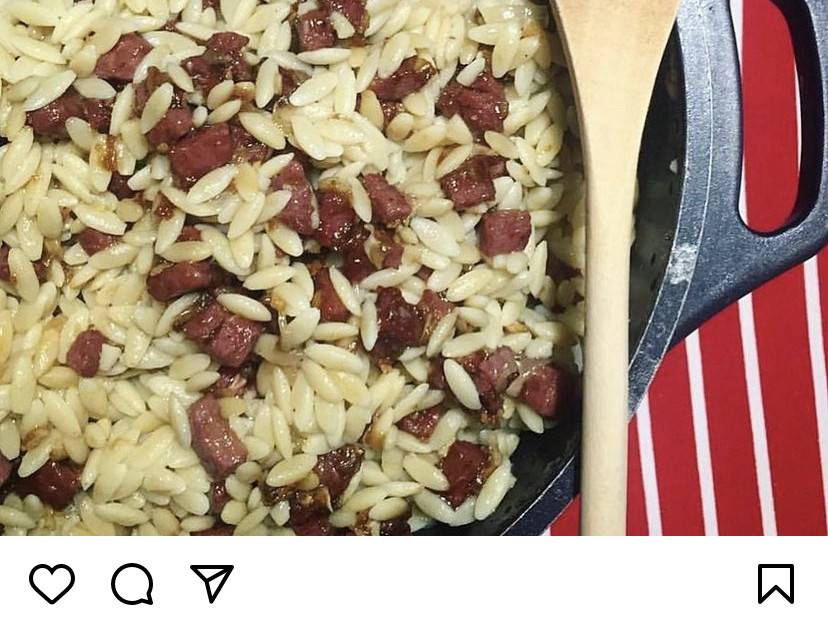 Orzo with crispy salami / pastrami (Chef Chaya)