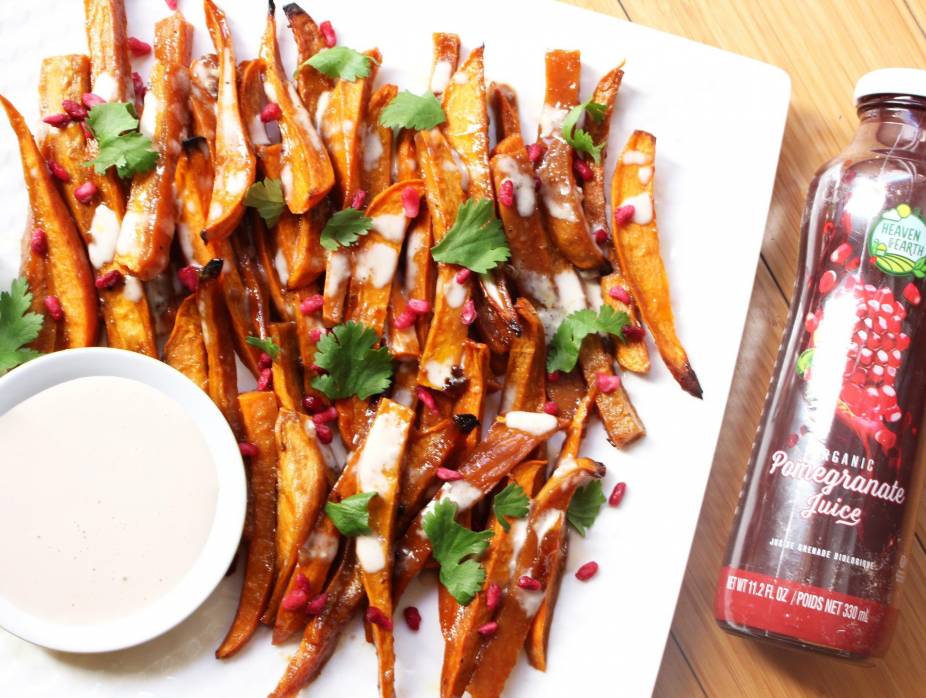 Pomegranate-Glazed Sweet Potato Wedges with Pomegranate Aioli