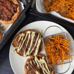 Meat Pita Pizzas and Sweet Potato Fries