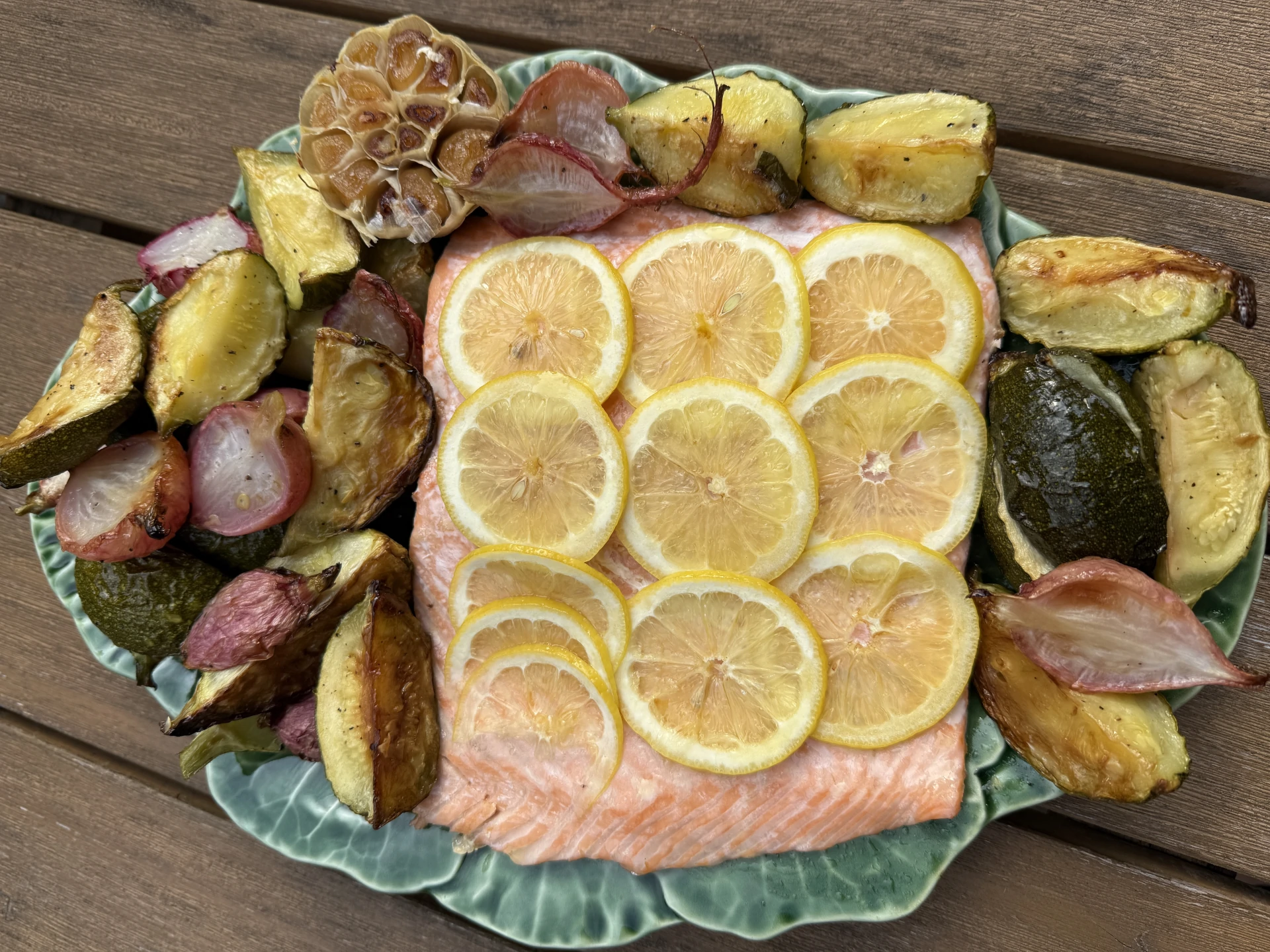 Roasted Salmon with Zucchini and Radishes
