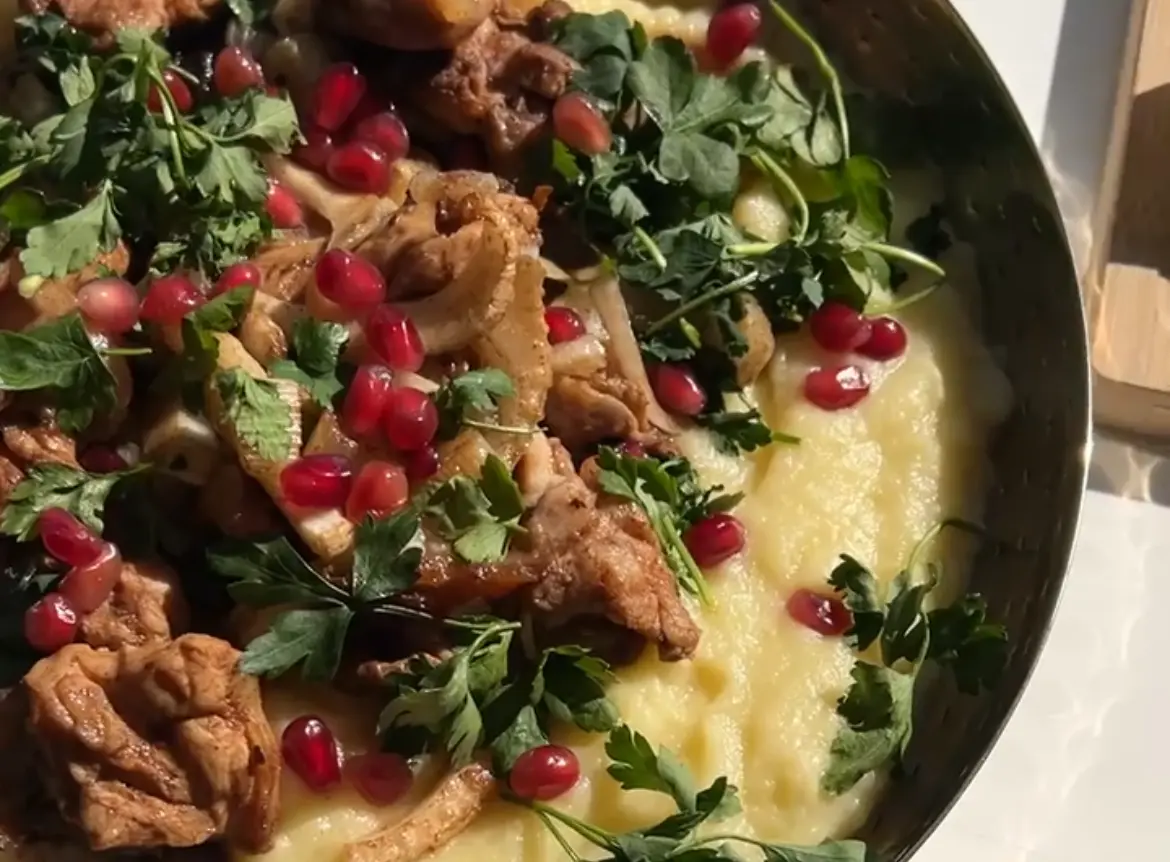 Roasted Chicken Thighs with Dates and Fennel on Parsnip Purée