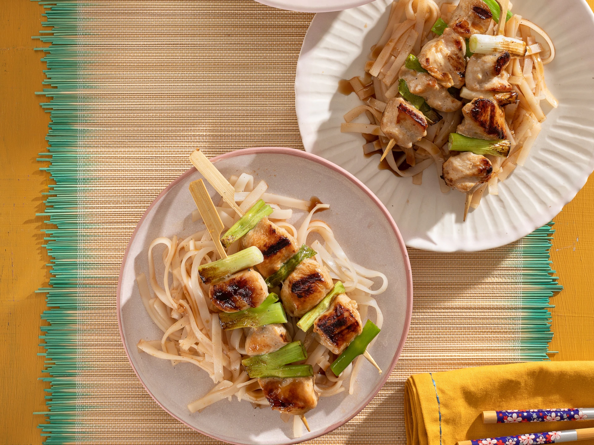 Ginger-Soy Chicken Skewers with Noodles