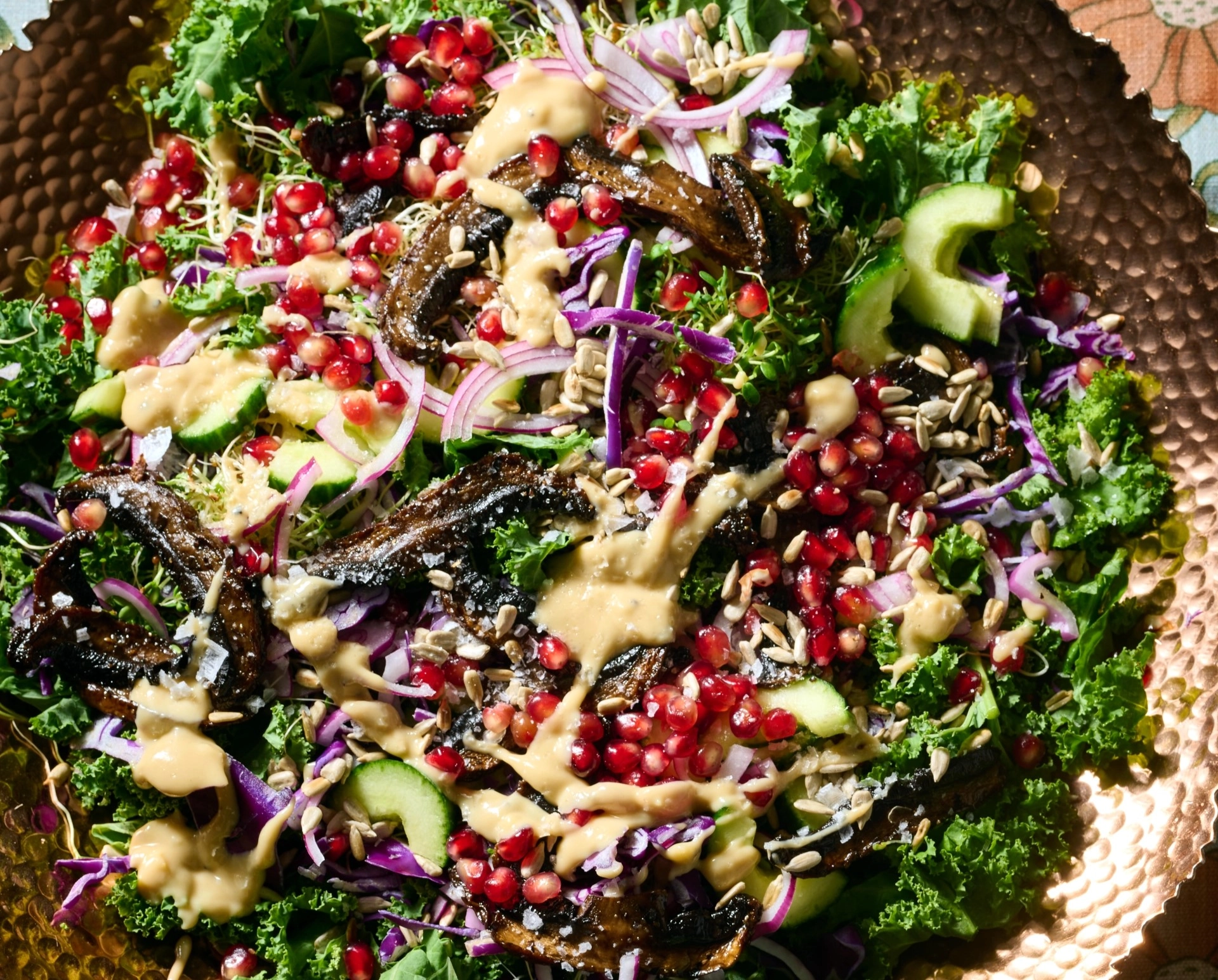 Portobello Mushroom Jerky and Pomegranate Salad