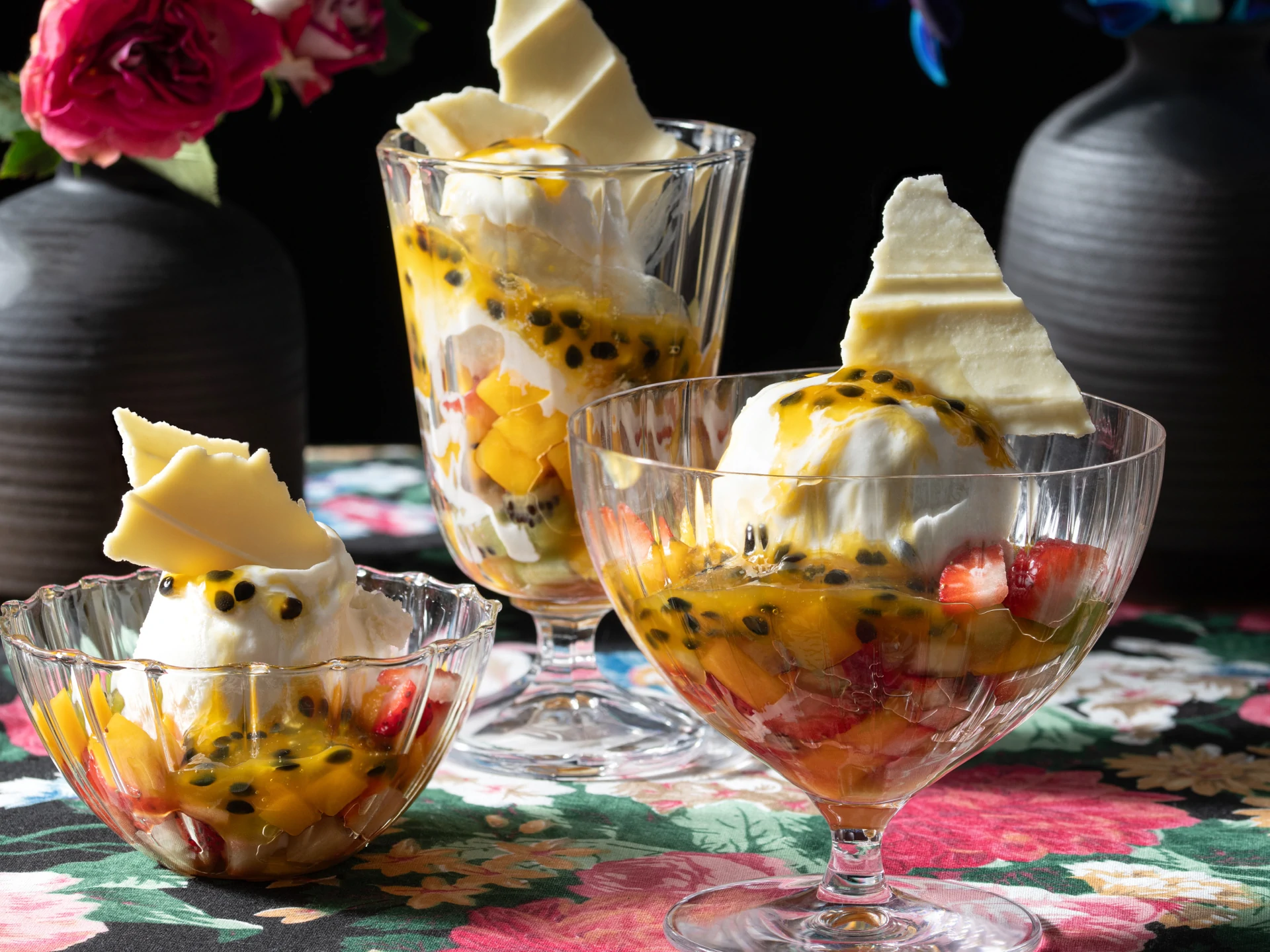 Fruit and Ice Cream with Passion Fruit Sauce