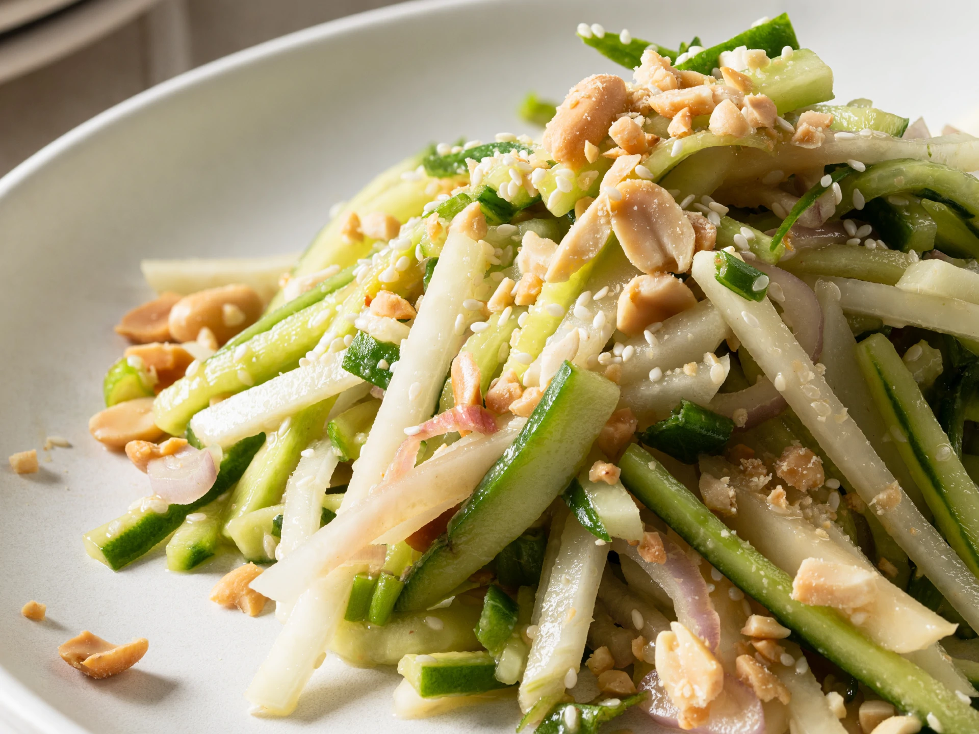 Cucumber Kohlrabi Salad with Peanut Dressing