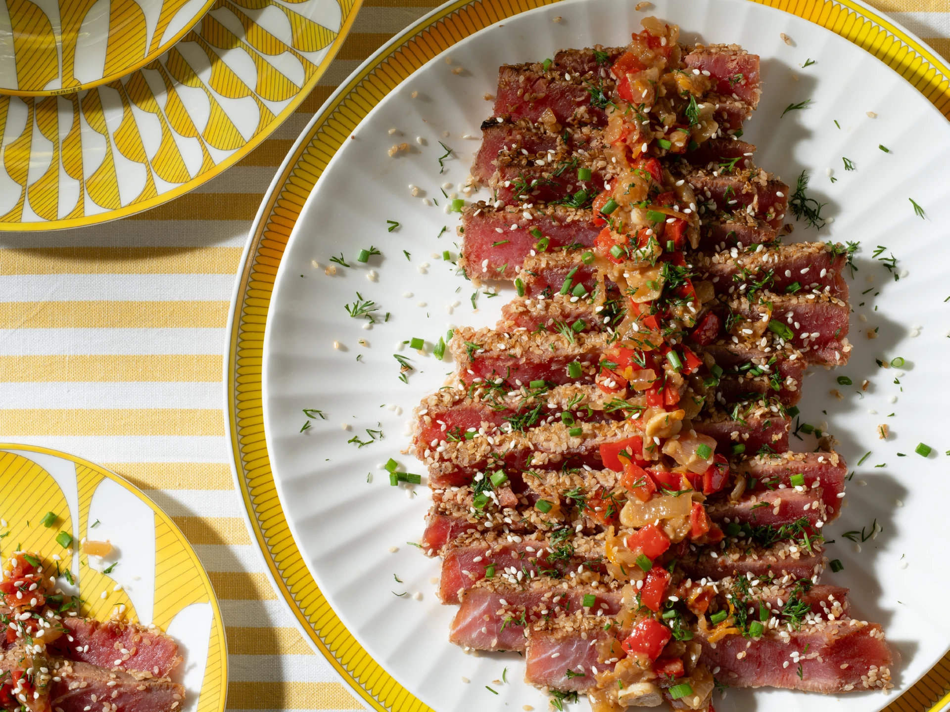 Sesame Tuna with Deconstructed Orange-Ginger Stir Fry