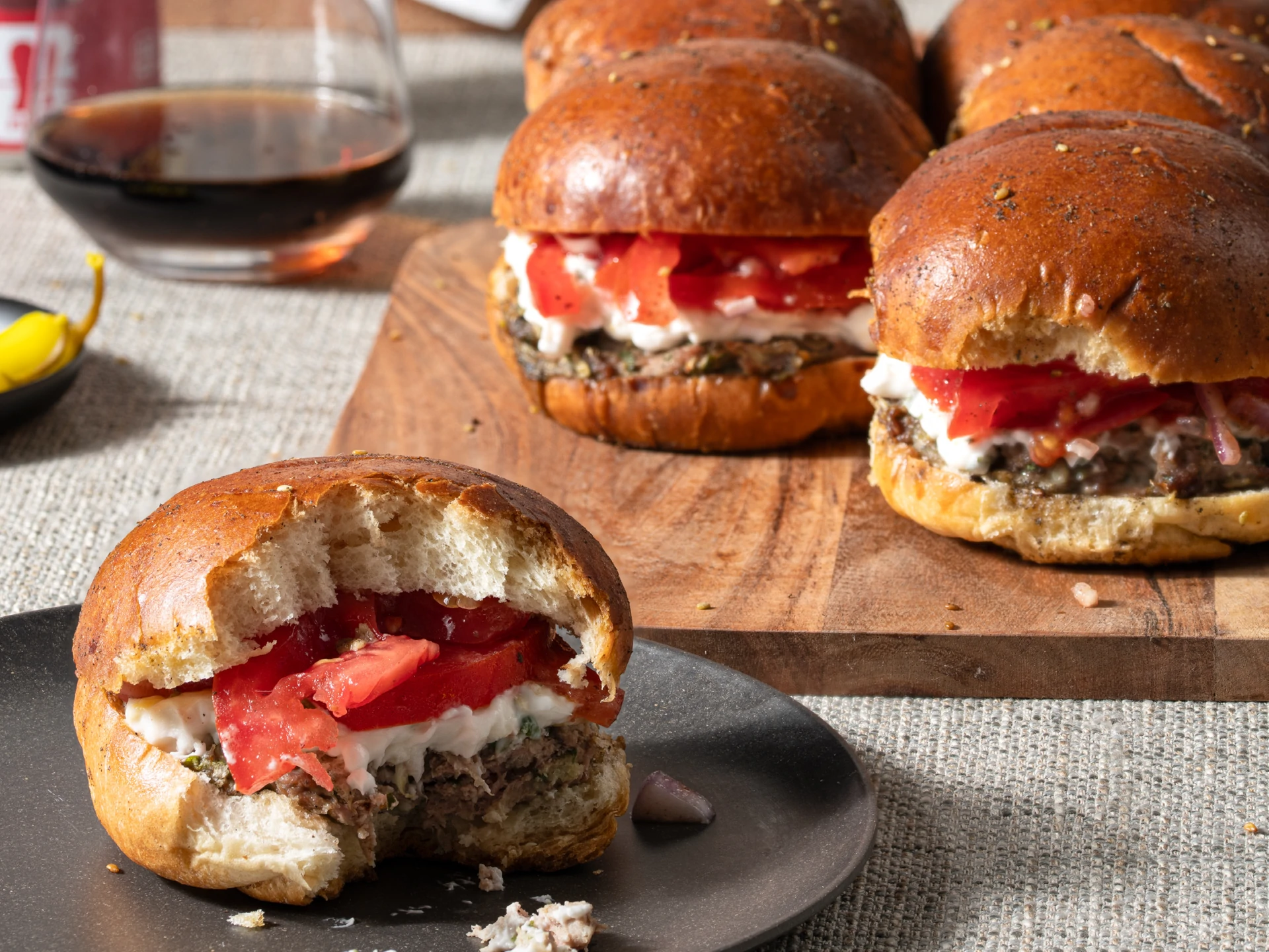 Mediterranean Sheet-Pan Sliders with Pareve Tzatziki and Tomato Salad