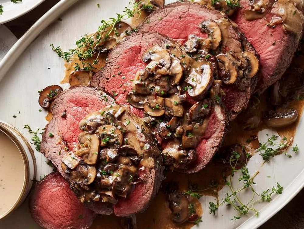 Standing Rib Roast with Porcini Mushroom Crust and Mushroom-Onion Ragout