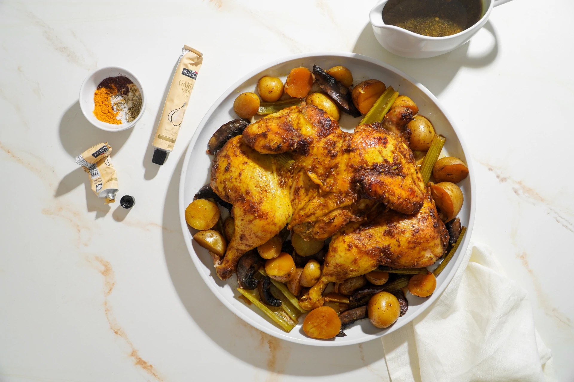 Golden Garlicky Spatchcock Chicken