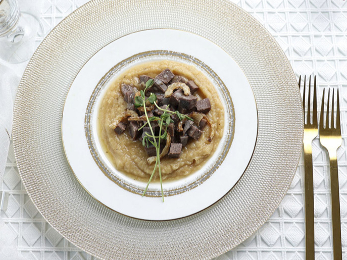 Cubed Tongue over Parsnip Puree