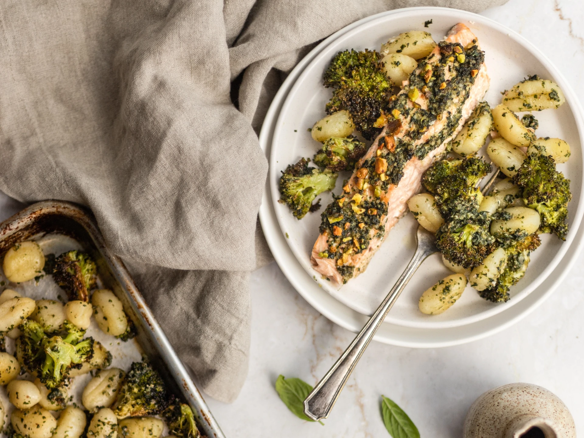 Sheet Pan Pesto Salmon with Broccoli and Gnocchi
