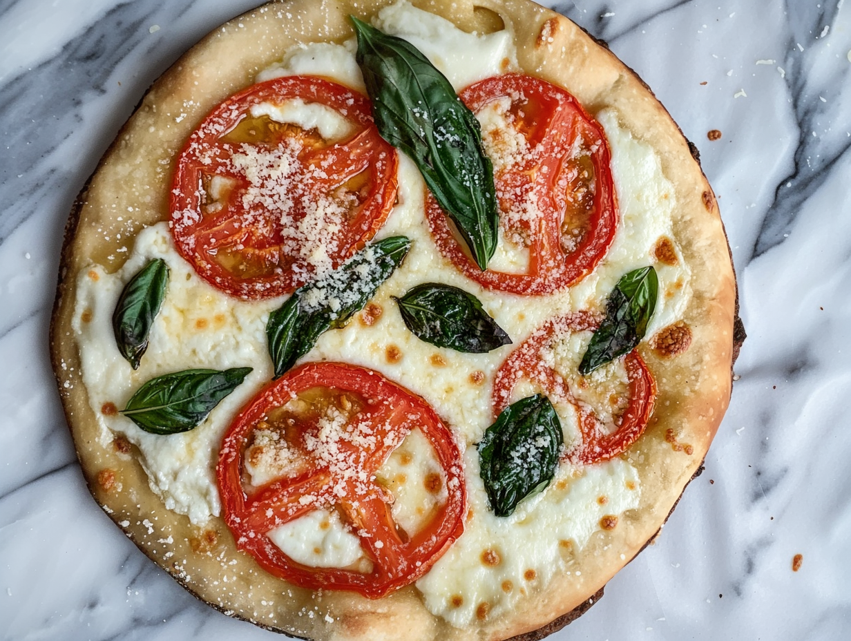 Two-Cheese Whole Wheat Pizza with Tomatoes and Basil