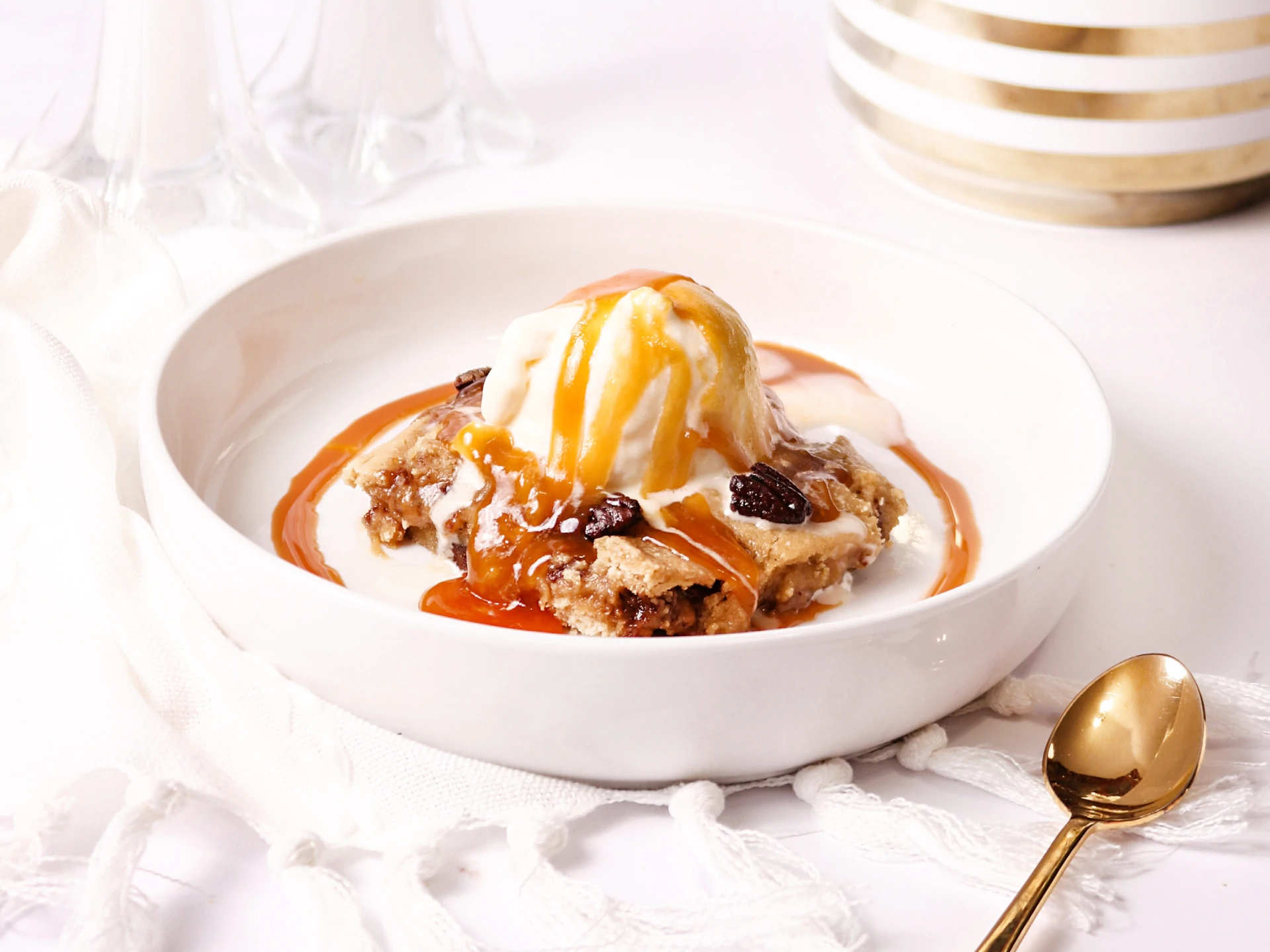 Brown Sugar Pecan Cobbler with Ice Cream