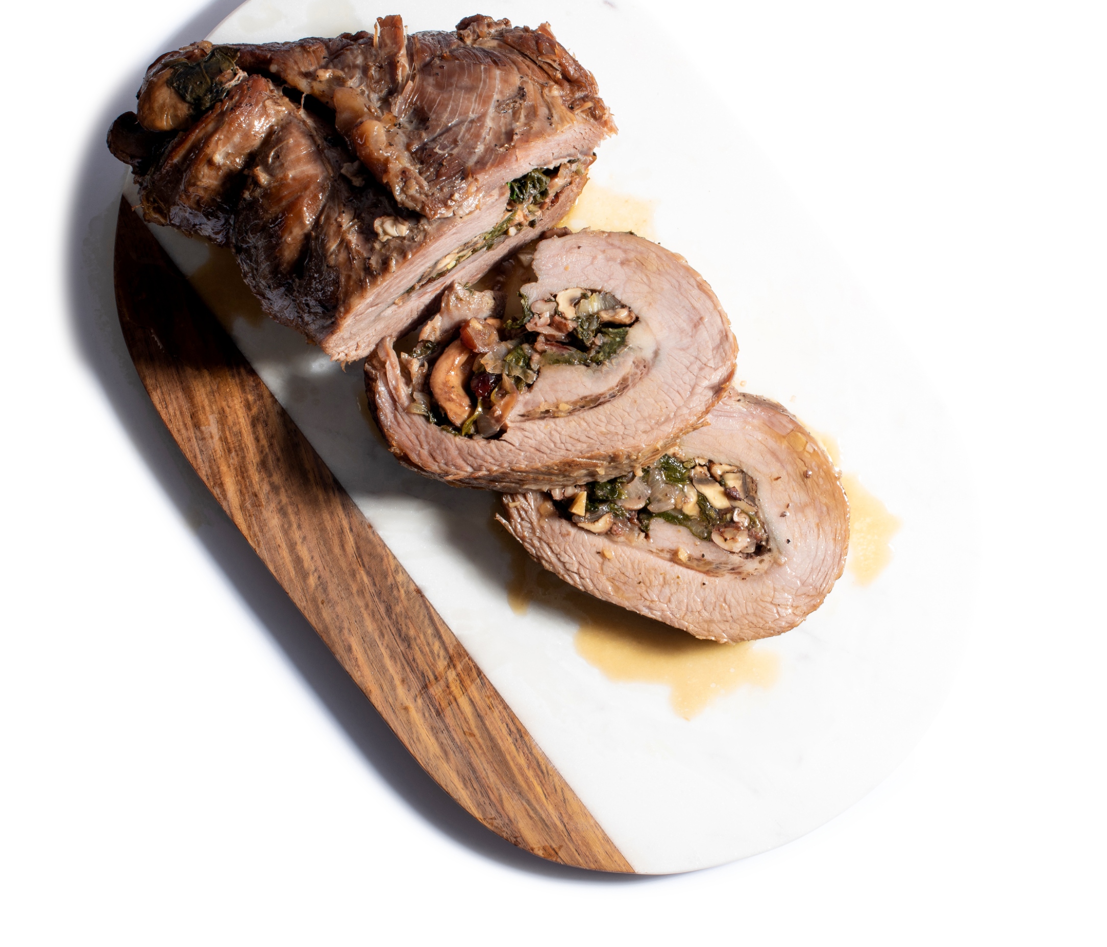 Wine-Braised Cherry, Mushroom, and Shallot-Stuffed Veal Roast