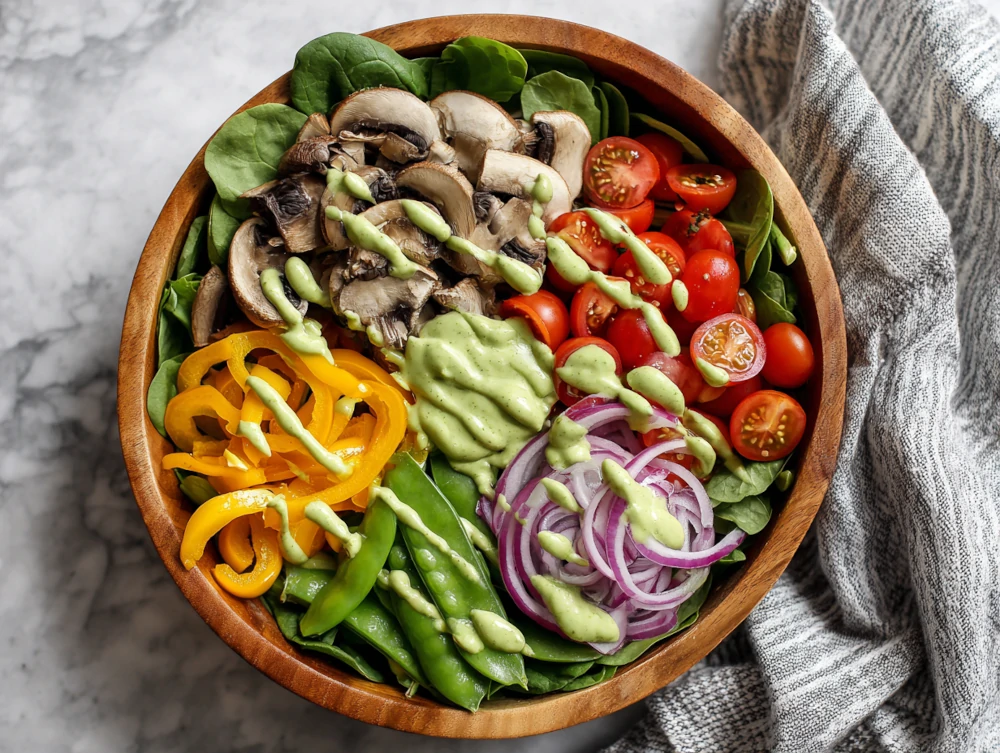 Baby Spinach Salad with Creamy Avocado Dressing
