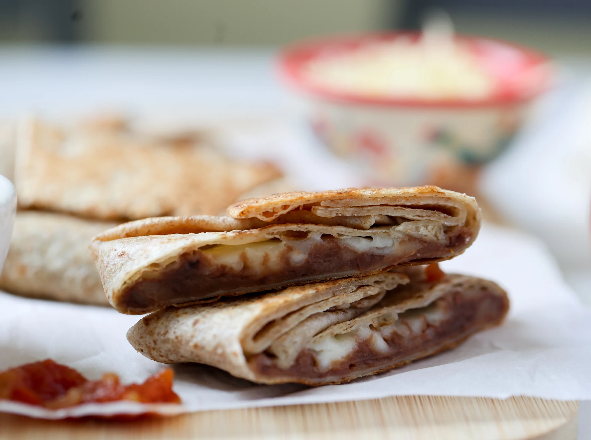 Crispy Refried Bean and Cheddar Wraps