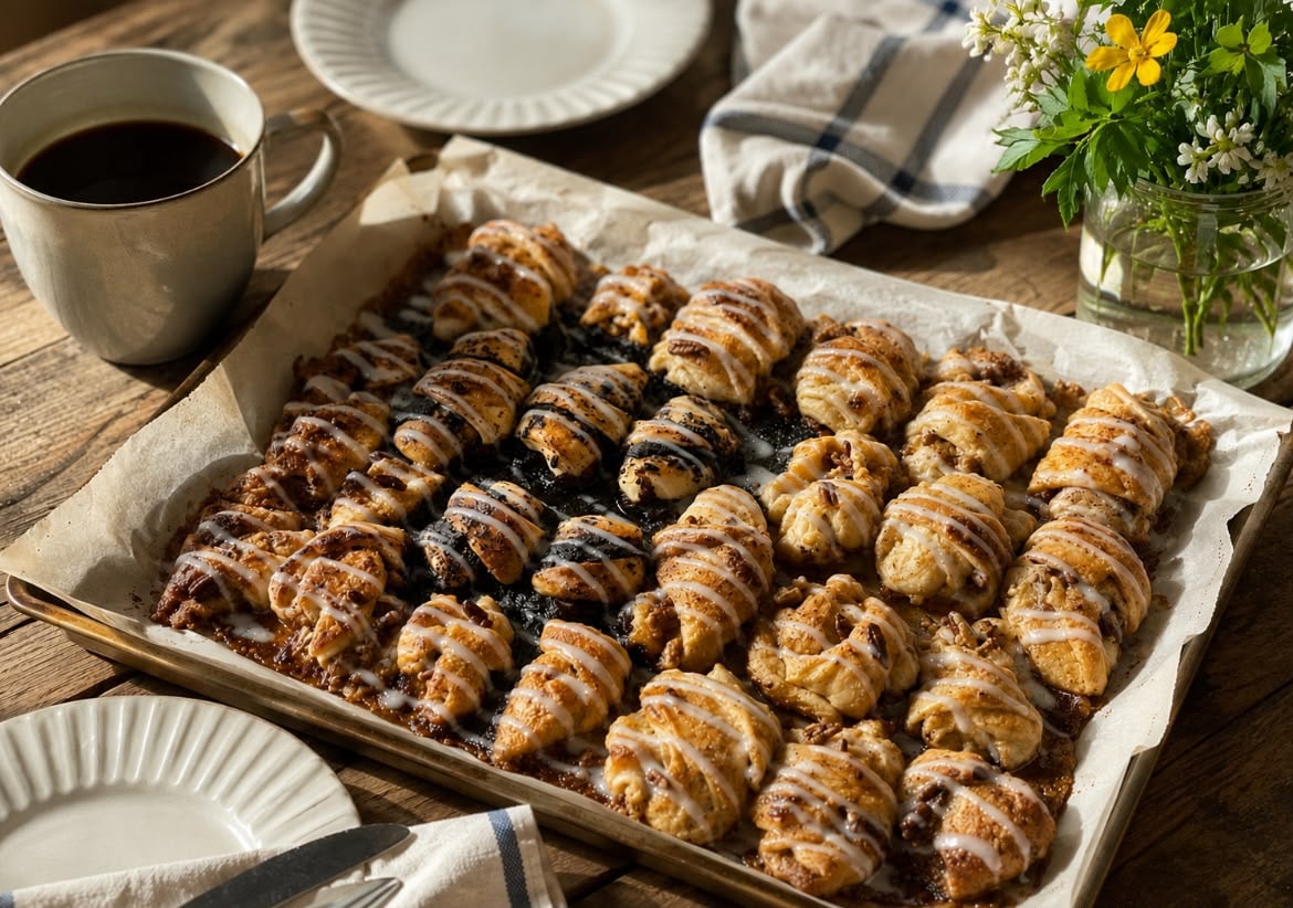 Cinnamon Pecan Rugelach with Cream Cheese Glaze
