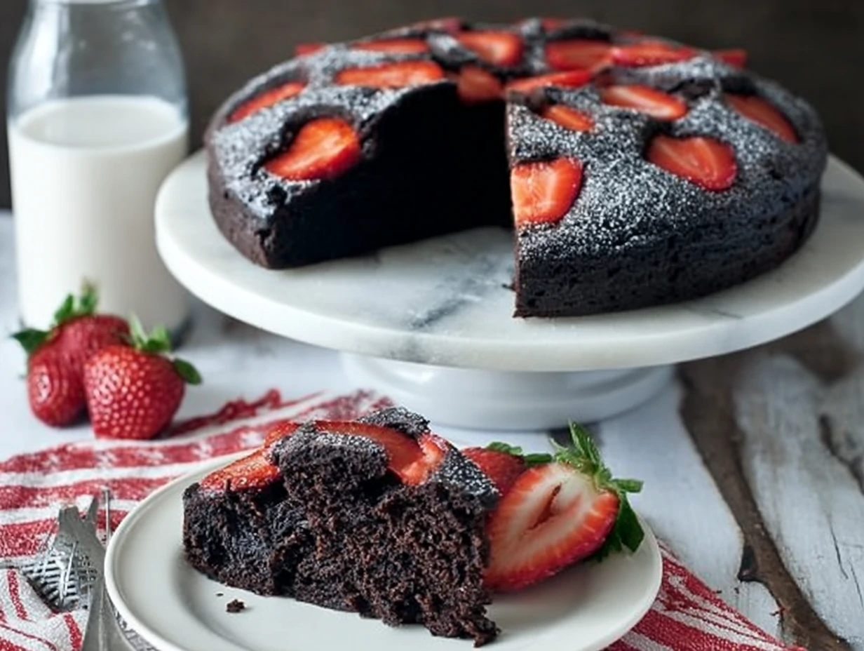 Dark Chocolate Olive Oil Cake with Strawberries