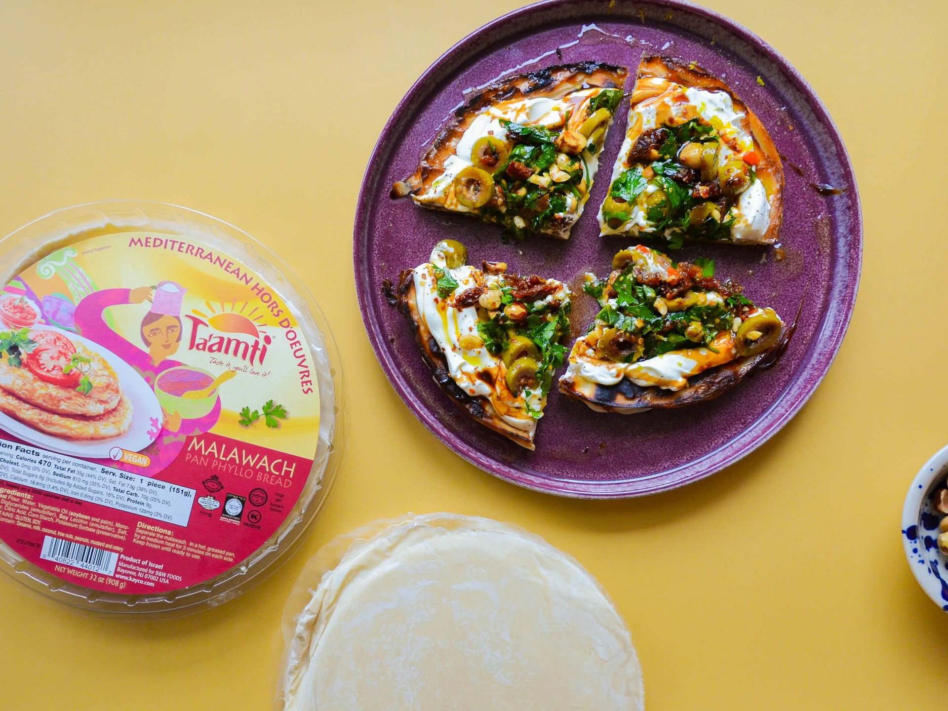 Malawach with Labneh and Herbed Olive Oil