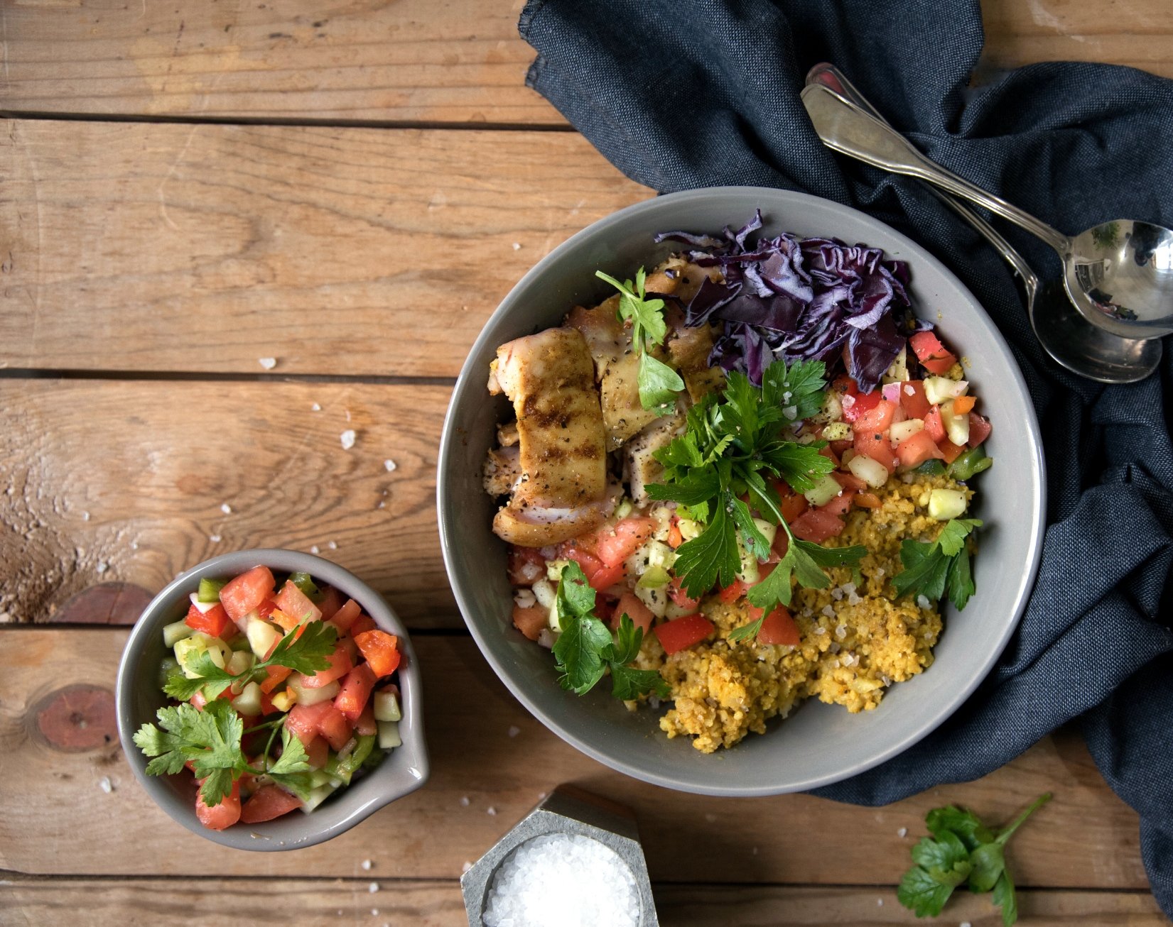 Yellow Cauliflower Rice and Shawarma Bowl