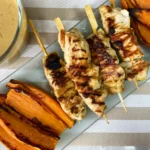 Chicken Satay Skewers and Sweet Potatoes